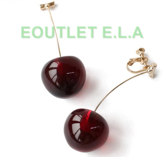 CLIP ON 65mm LARGE CHERRY GOLD EARRINGS